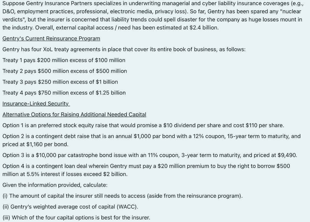 Suppose Gentry Insurance Partners specializes in