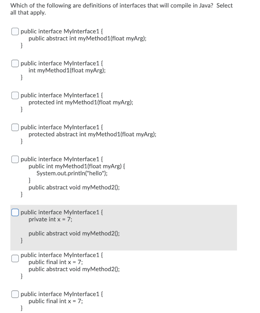 Solved Which of the following are definitions of interfaces | Chegg.com