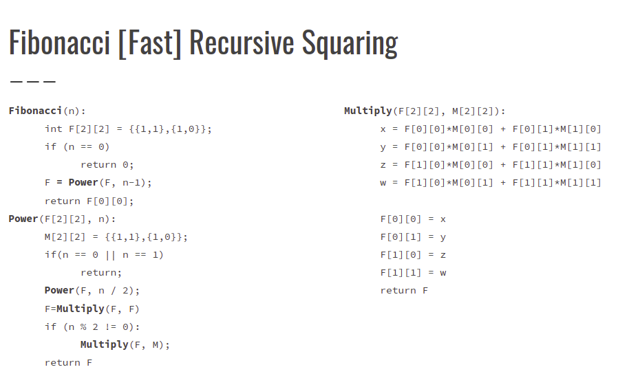 Solved Fibonacci [Fast] Recursive Squaring Multiply(F[2][2], | Chegg.com