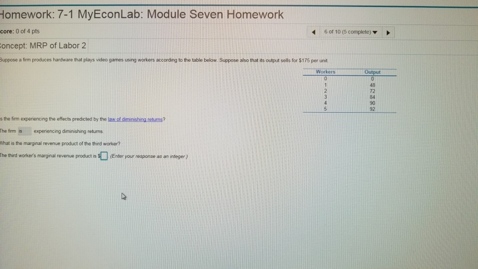 Solved Homework: 7-1 MyEconLab: Module Seven Homework core: | Chegg.com
