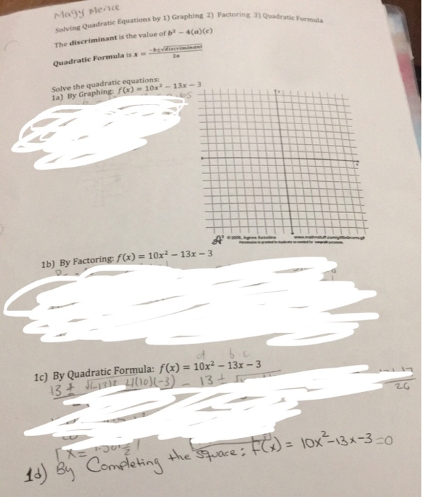 Solved Equations by 1) Graphing 2) Factoring 3) Solving The | Chegg.com