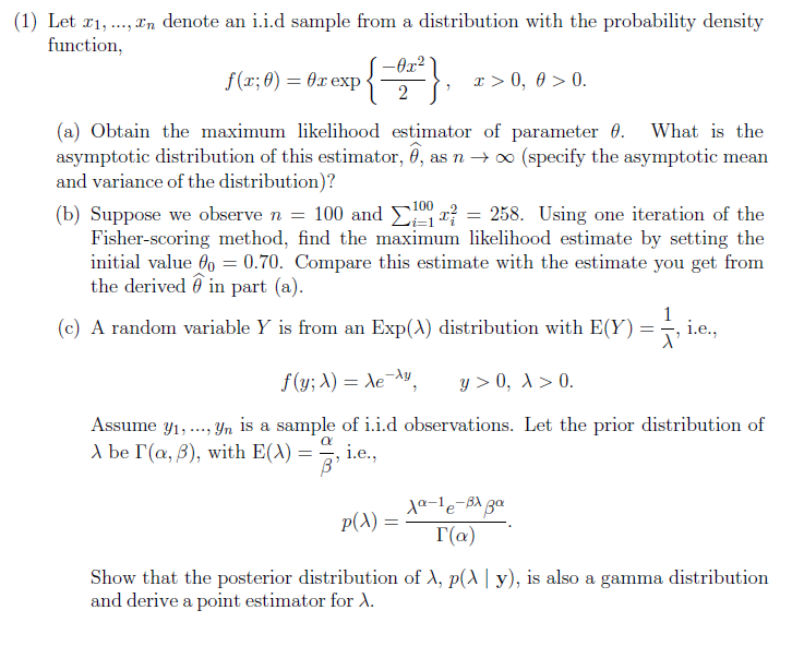 1 Let 11 In Denote An I I D Sample From A Distr Chegg Com