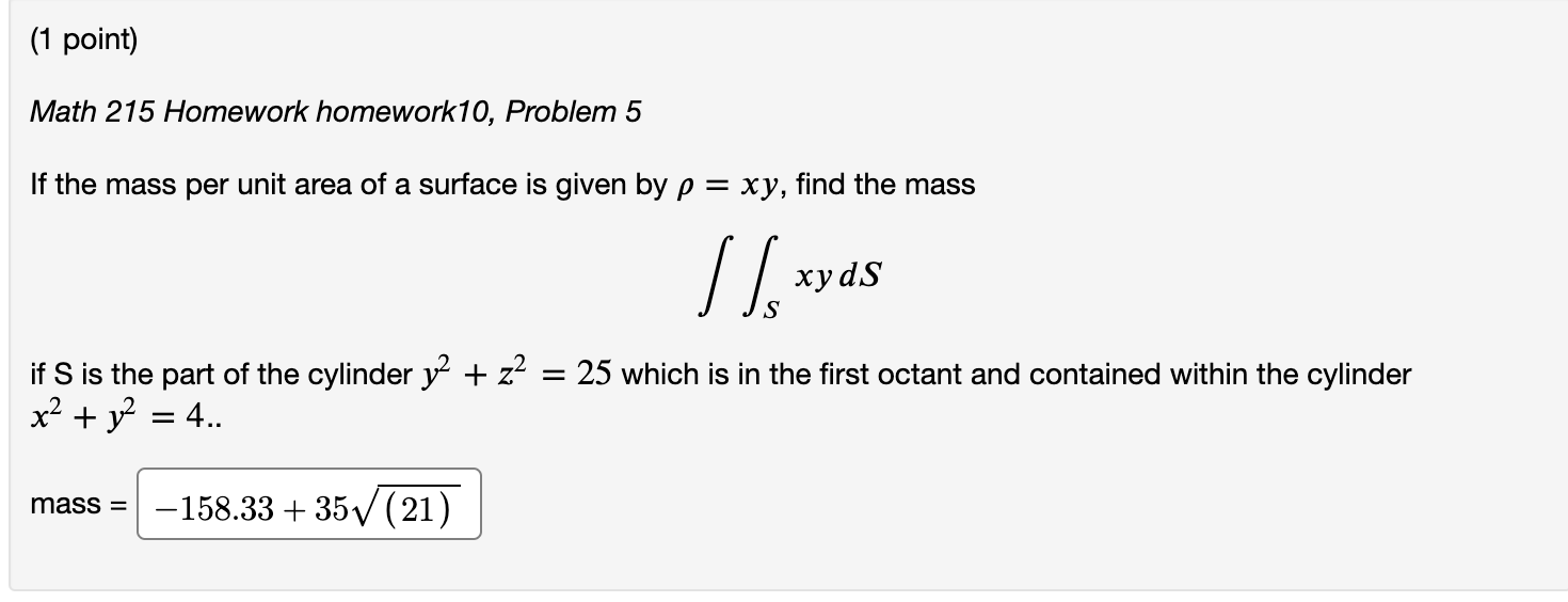 Solved (1 point) Math 215 Homework homework10, Problem 5 If | Chegg.com