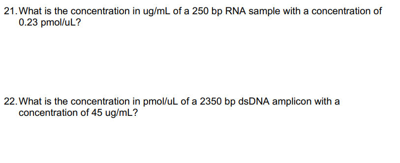 Solved Perform the following nucleic acid concentration | Chegg.com