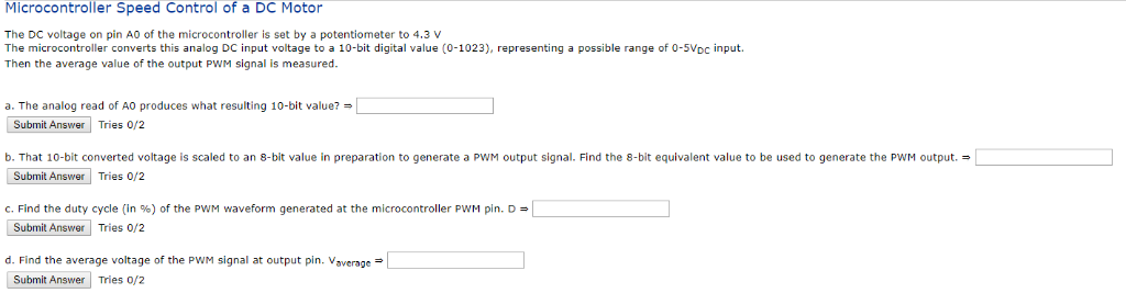 Solved Microcontroller Speed Control of a DC Motor The DC | Chegg.com