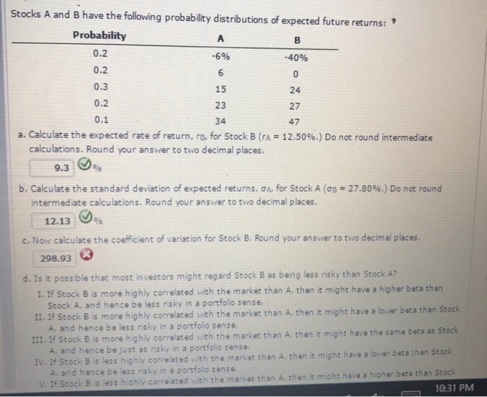 Solved Stocks A And B Have The Following Probability | Chegg.com