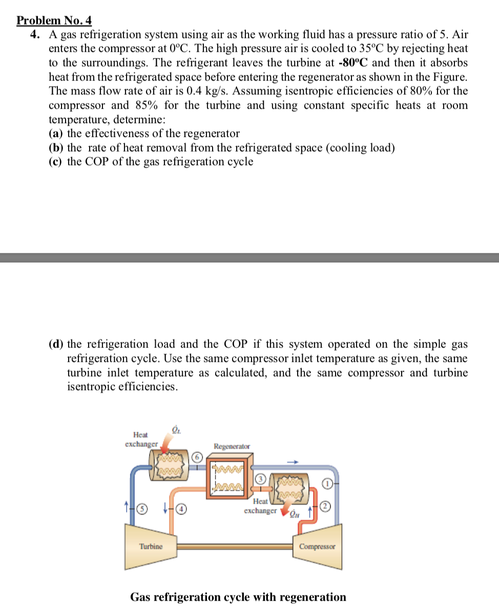 Problem No.4 4. A gas refrigeration system using air