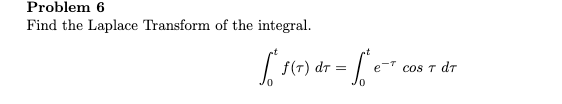 Solved Problem 6 Find The Laplace Transform Of The Integral. 