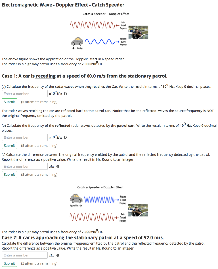 Solved Electromagnetic Wave - Doppler Effect - Catch Speeder | Chegg.com