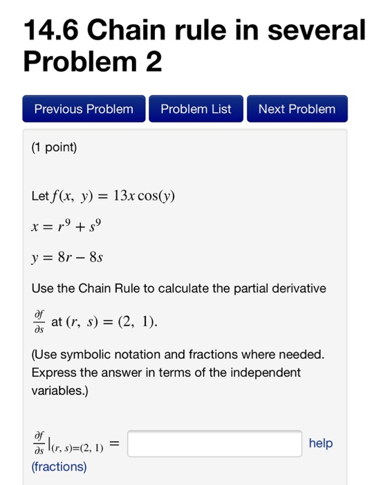 Solved 14.6 Chain rule in several Problem 1 Previous Problem | Chegg.com
