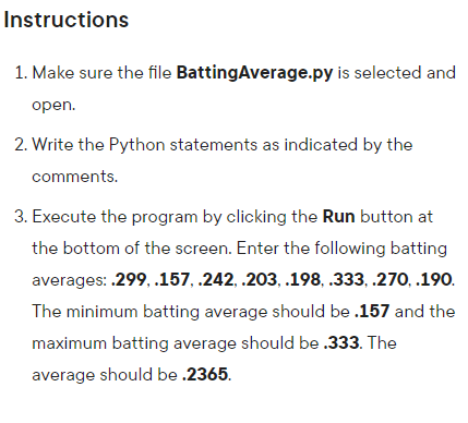 Solved Instructions 1. Make sure the file Batting Average.py | Chegg.com