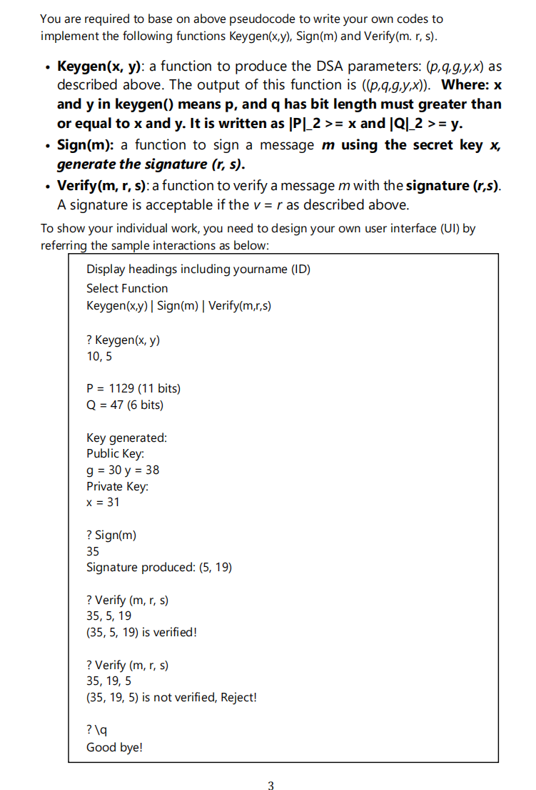 Task 2. Digital Signature Algorithm - DSA The Digital | Chegg.com