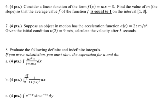 Solved 6 4 Pts Consider A Linear Function Of The Form Chegg Com