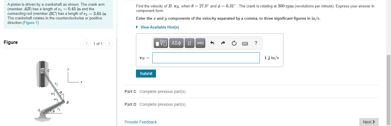 Solved Find The Velocity Of B, VB, When A=27.0° And O=6.31°. | Chegg.com