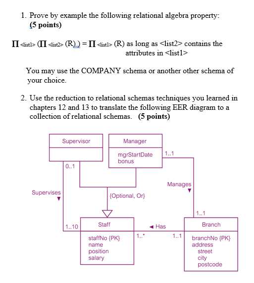 Solved 1. Prove by example the following relational algebra | Chegg.com