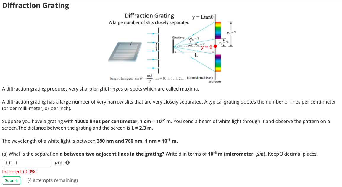 Solved Diffraction Grating Diffraction Grating A large | Chegg.com