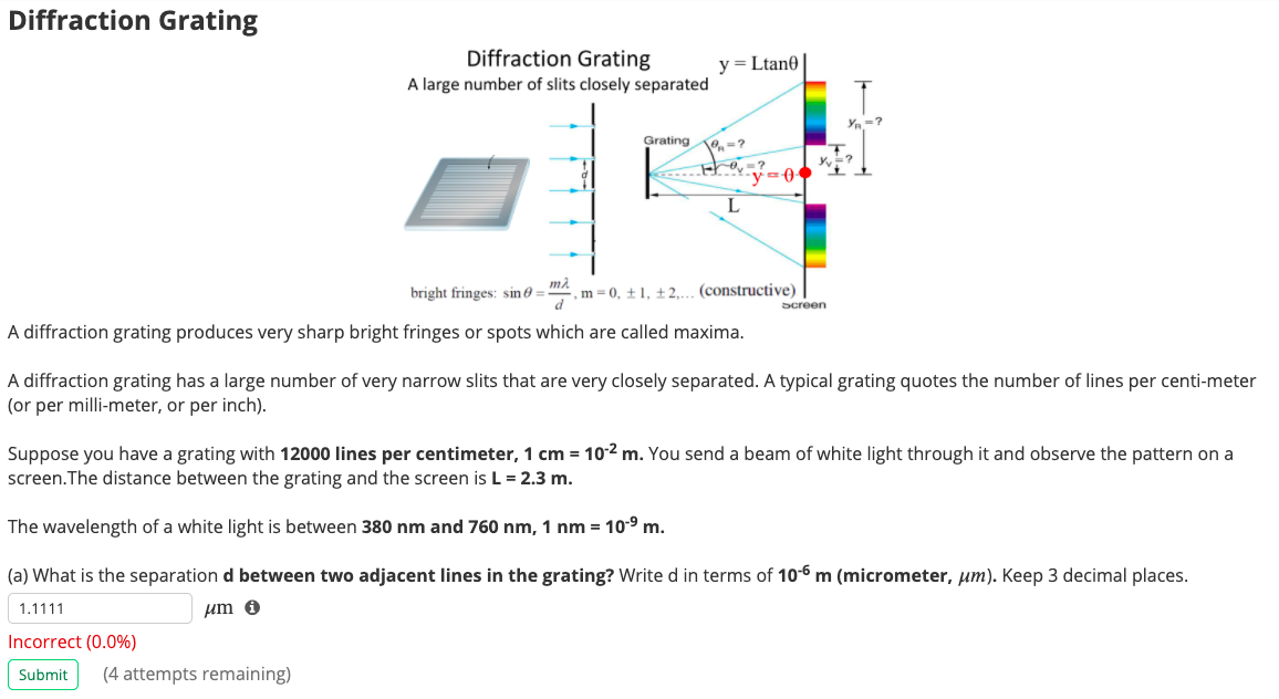 Solved Diffraction Grating Diffraction Grating A Large | Chegg.com