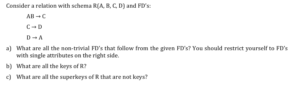 Solved Consider A Relation With Schema R(A, B, C, D) And | Chegg.com