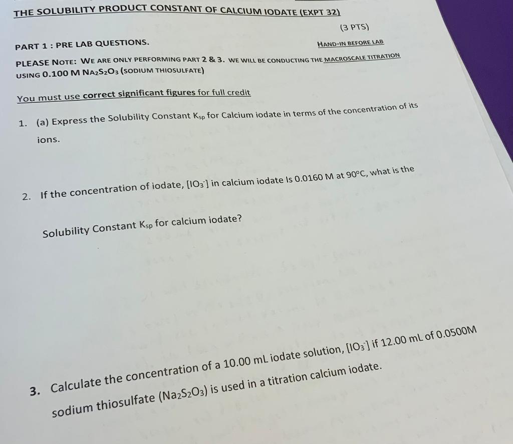 Solved PART 1 : PRE LAB QUESTIONS. HAND-IN BEFORELAB PLEASE | Chegg.com