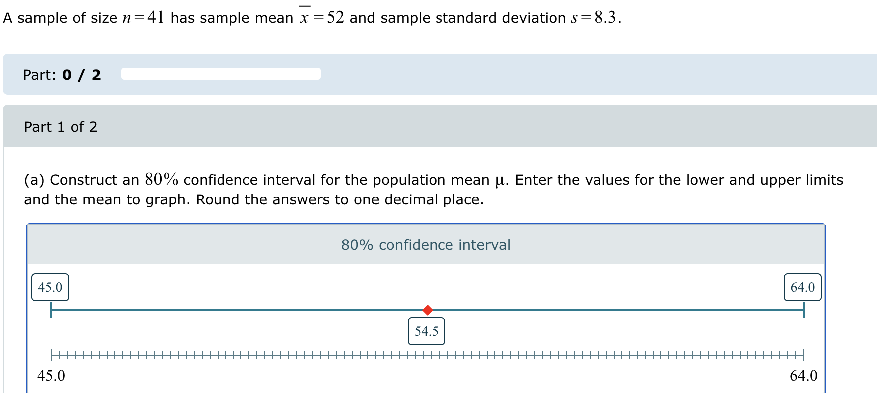 Solved A sample of size n=41 ﻿has sample mean x‾=52 ﻿and