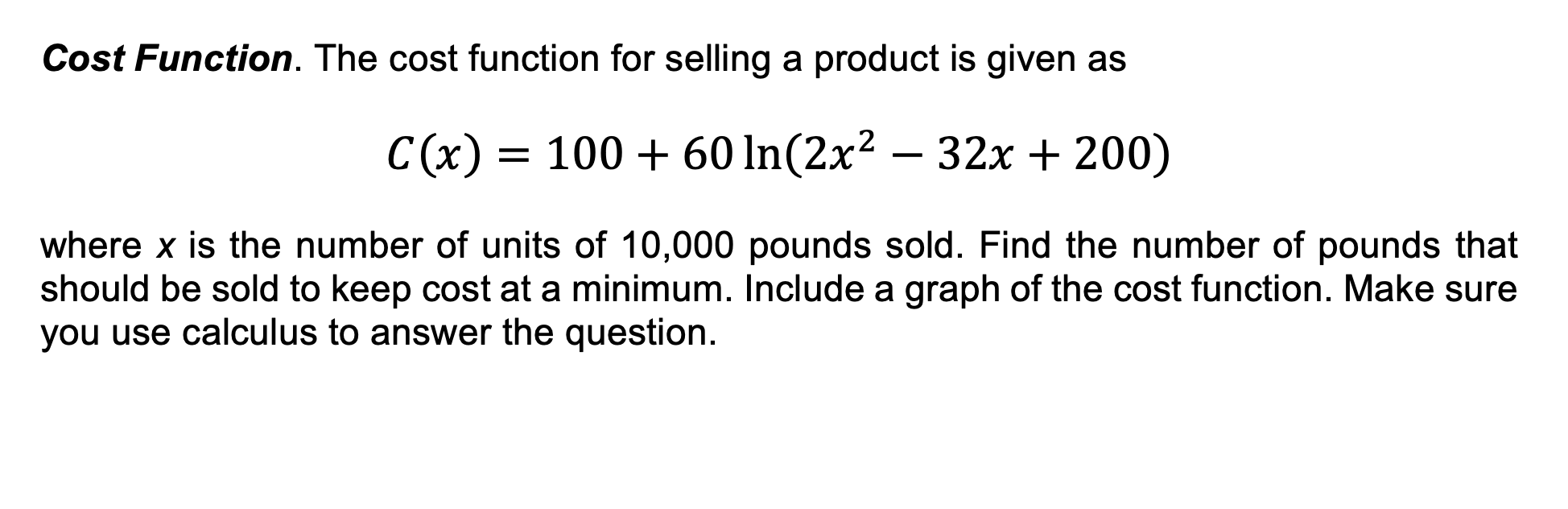 Solved Cost Function. The cost function for selling a | Chegg.com