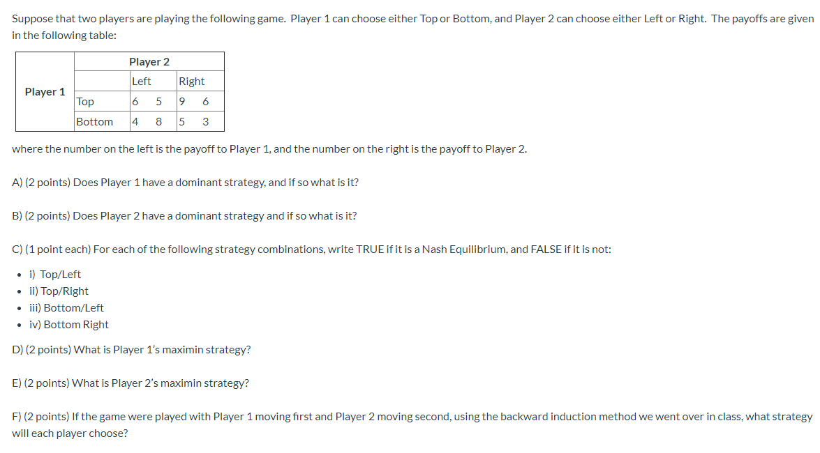 Solved Suppose That Two Players Are Playing The Following | Chegg.com