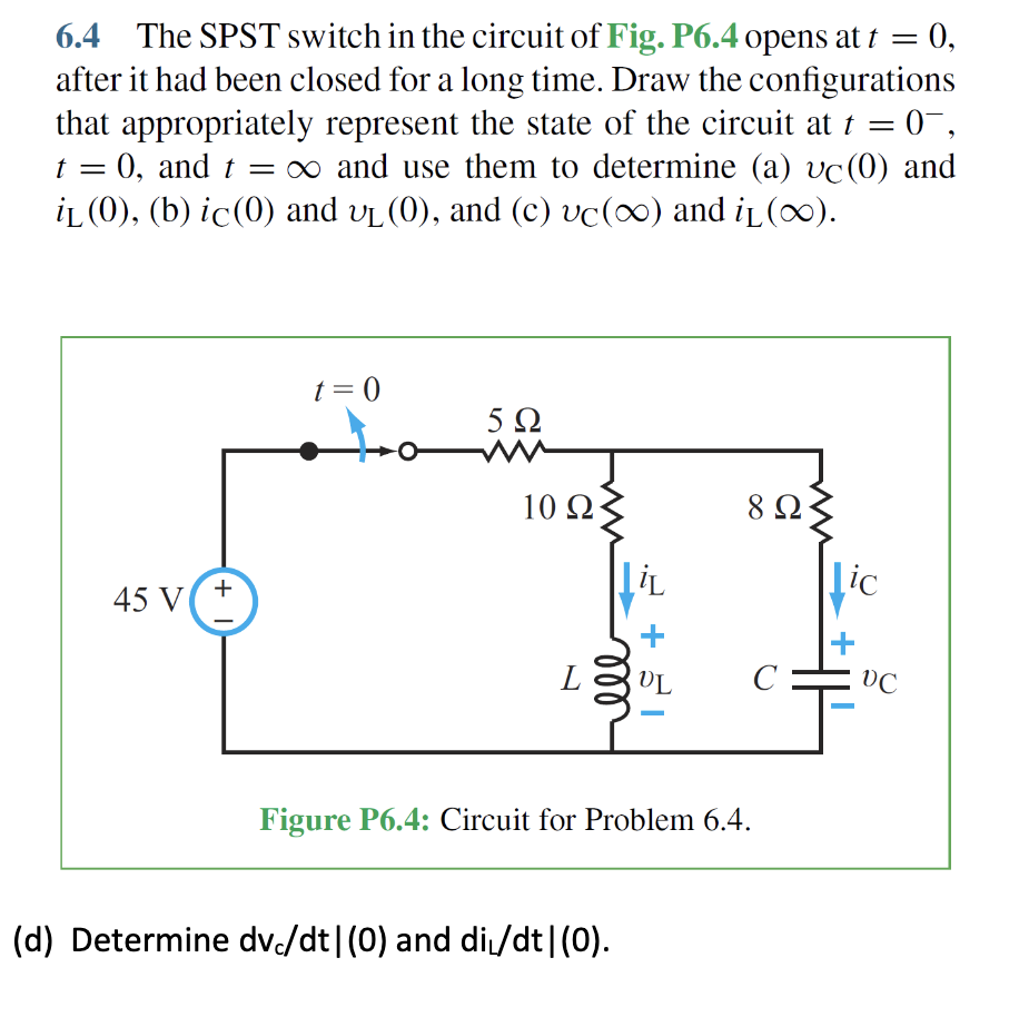 Solved = 6.4 The SPST switch in the circuit of Fig. P6.4 | Chegg.com
