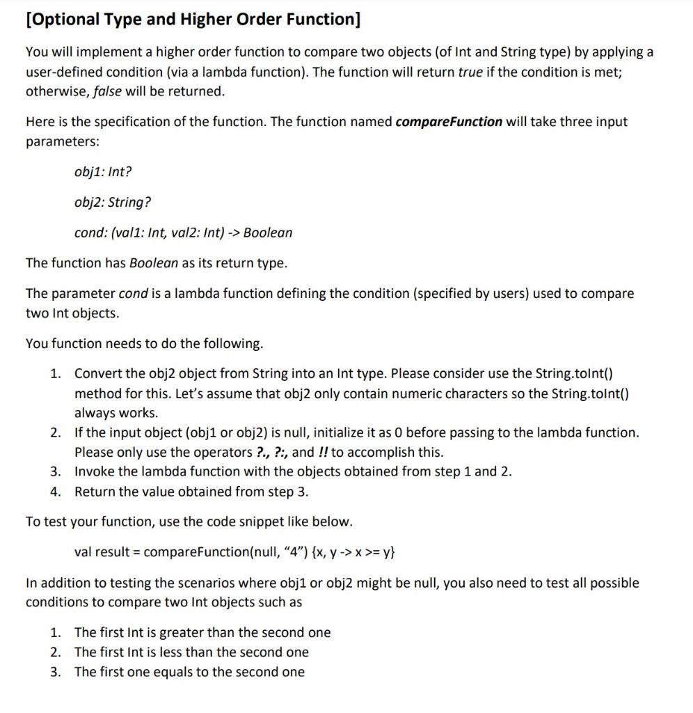 Solved (Optional Type and Higher Order Function] You will | Chegg.com