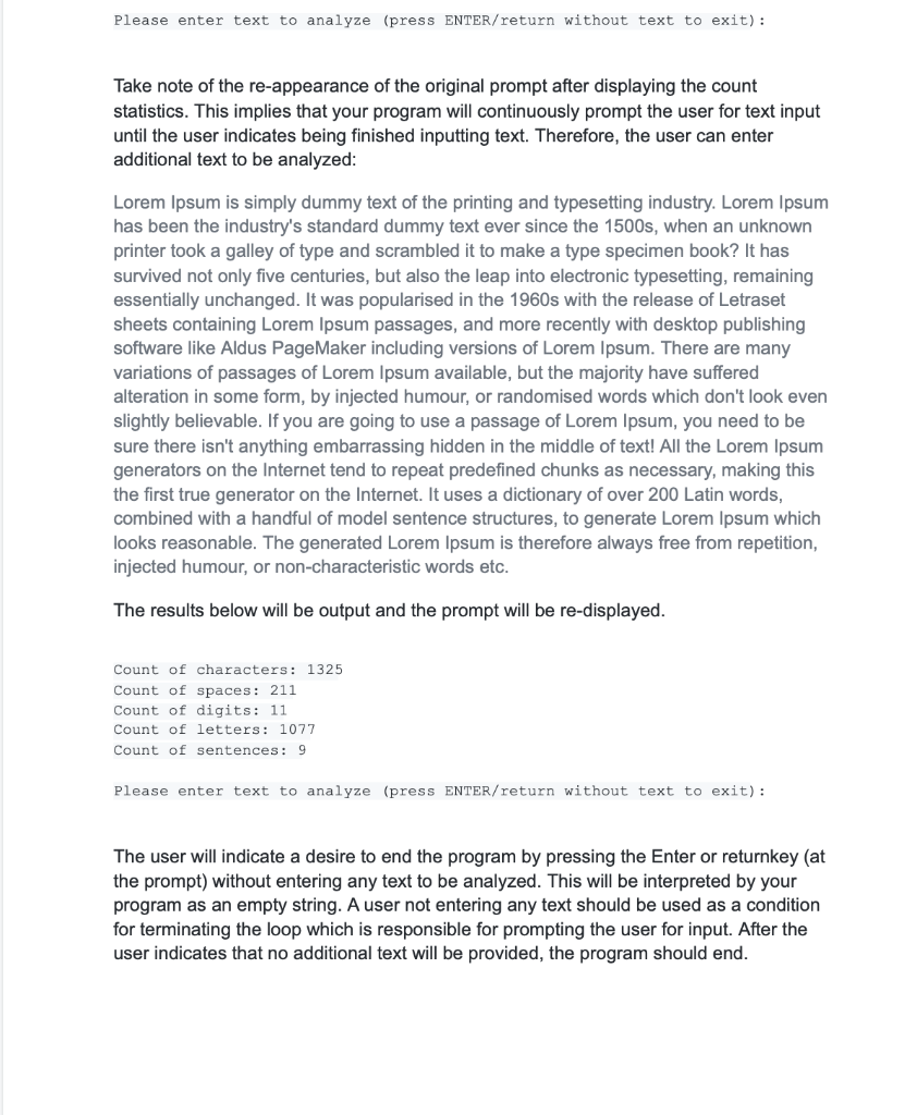 INSTRUCTIONS (Text Analyzer) Restrictions: No Python | Chegg.com