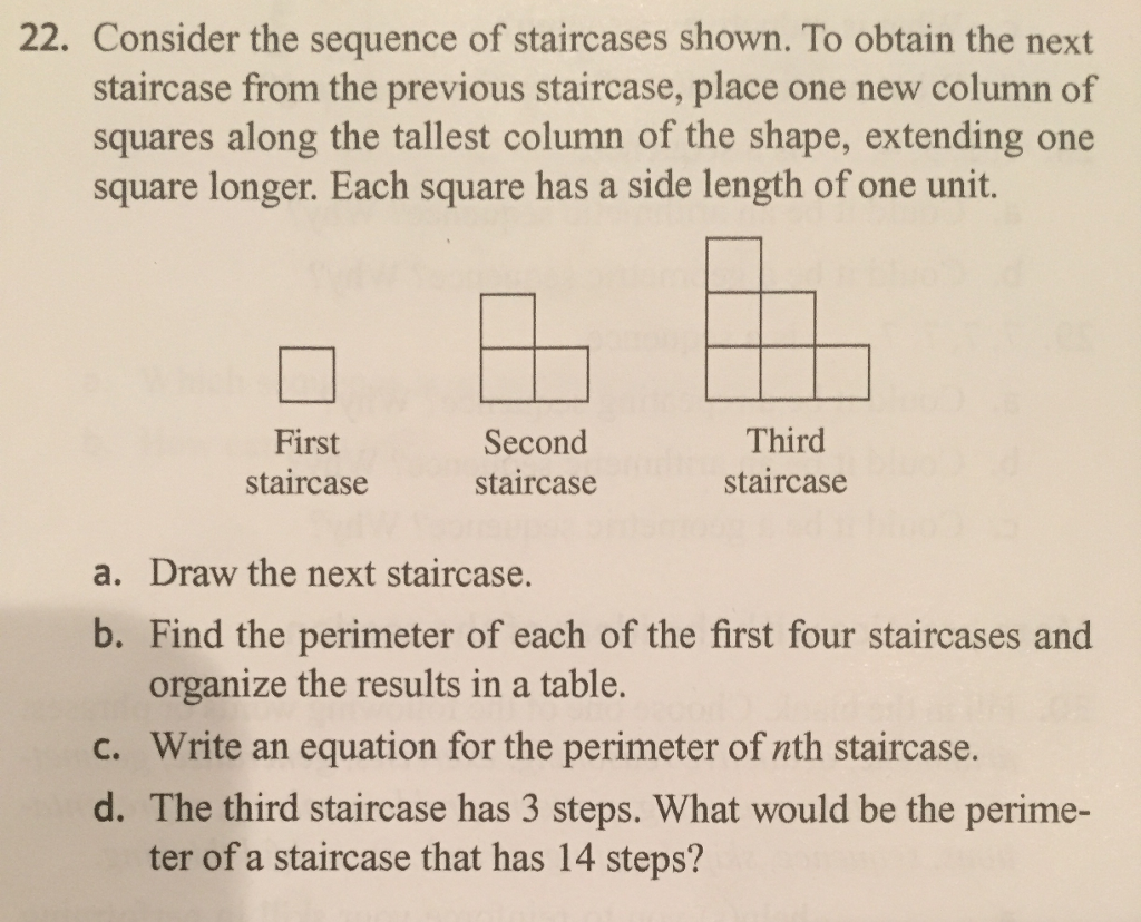 Solved 22. Consider The Sequence Of Staircases Shown. To | Chegg.com