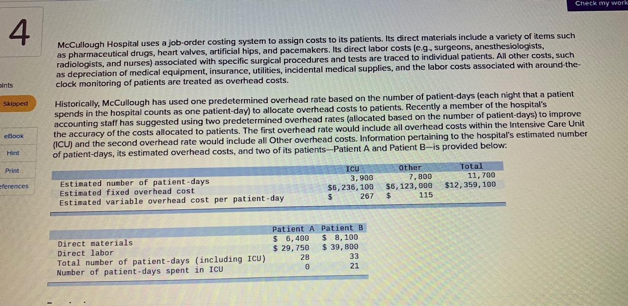 Solved McCullough Hospital uses a joborder costing system