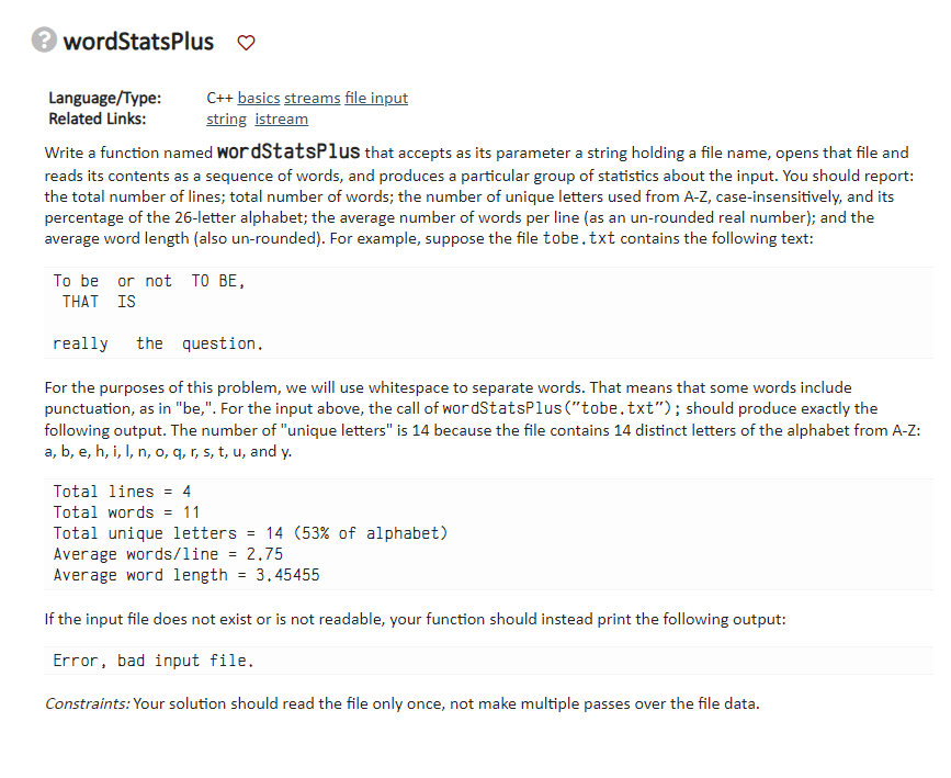 Solved Language/Type: C++ basics streams file input Related | Chegg.com