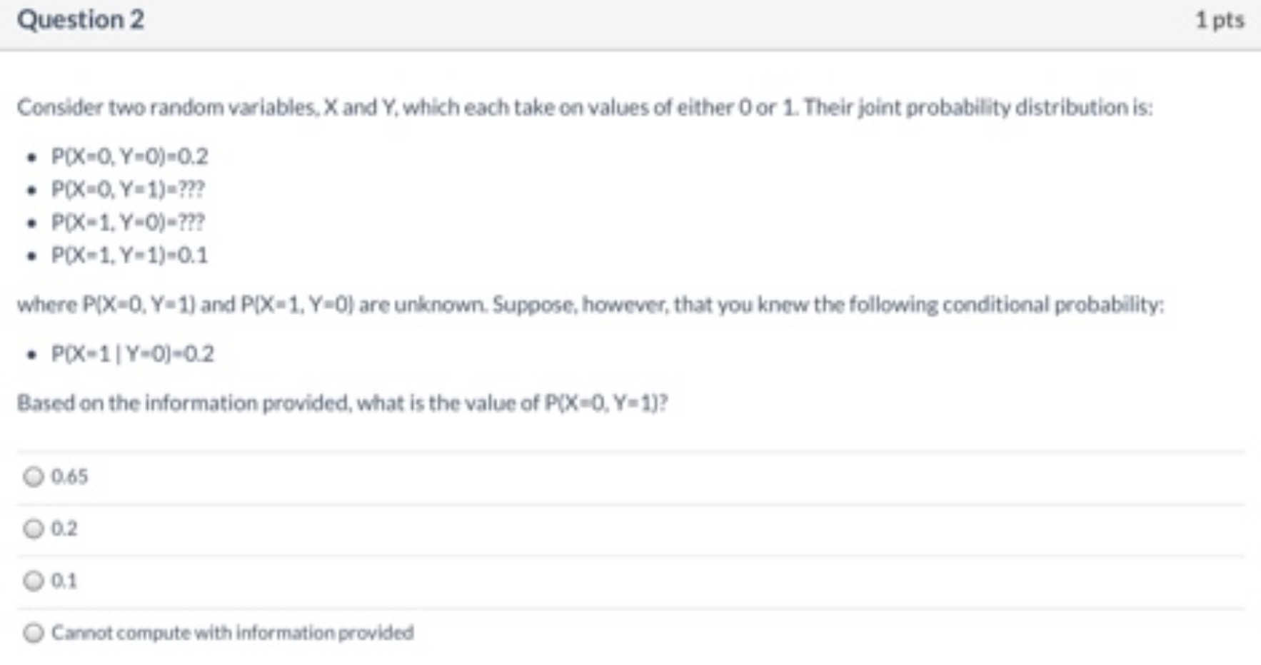 Solved Question 2 1 Pts Consider Two Random Variables, X And | Chegg.com