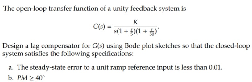 Solved The open-loop transfer function of a unity feedback | Chegg.com