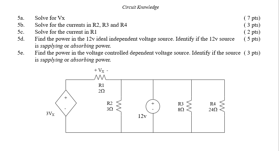Solved 5a. 5b. 5c. 5d. Circuit Knowledge Solve for Vx (7 | Chegg.com