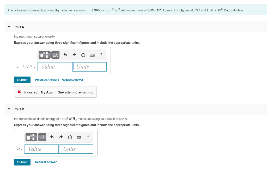 Solved Part C the mean free path .. Express your answer in | Chegg.com