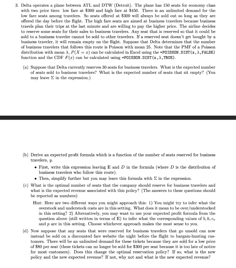 Solved 3. Delta operates a plane between ATL and DTW | Chegg.com