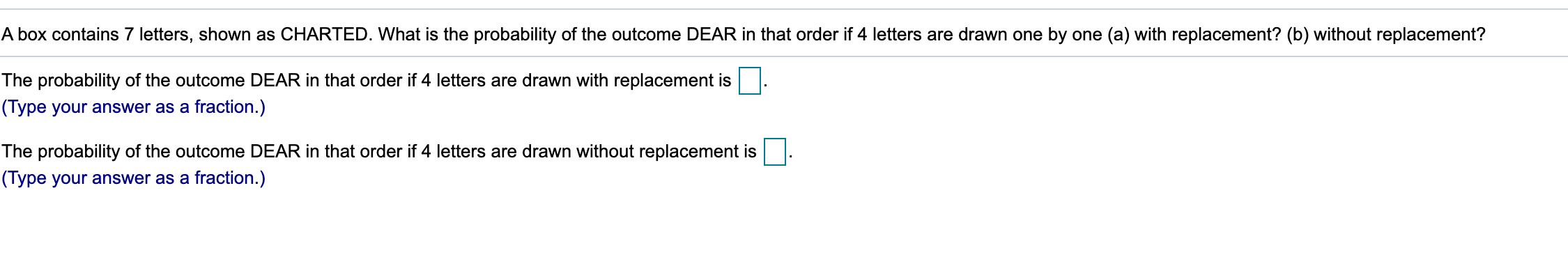 Solved A box contains 7 letters, shown as CHARTED. What is | Chegg.com