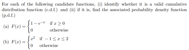 Solved For each of the following candidate functions, (i) | Chegg.com