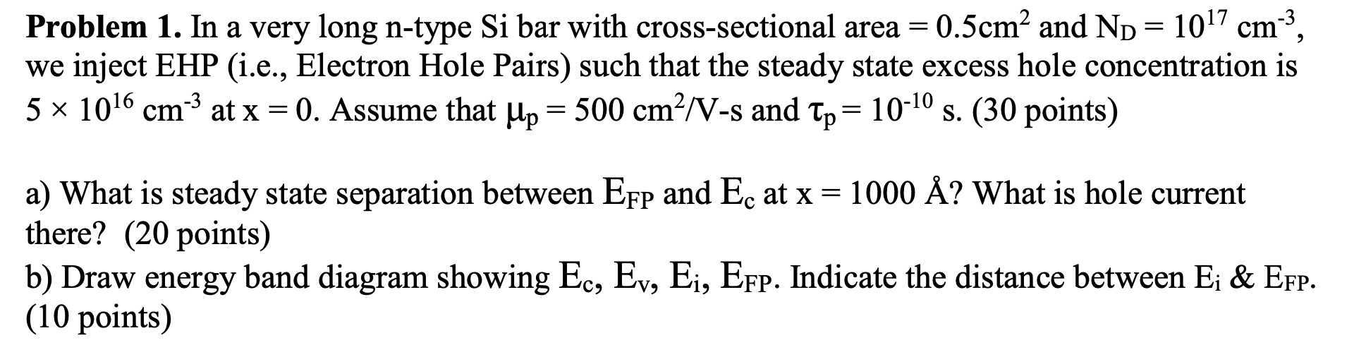 Solved Problem 1 In A Very Long N Type Si Bar With Cross Chegg Com