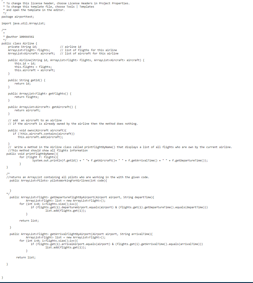 Solved Write a method in the Airline class called | Chegg.com