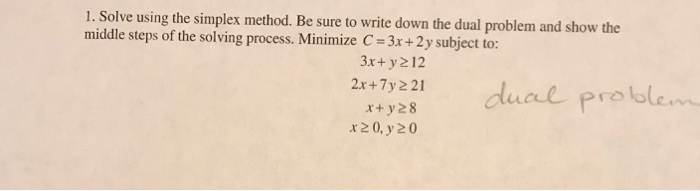 Solved 1. Solve using the simplex method. Be sure to write | Chegg.com