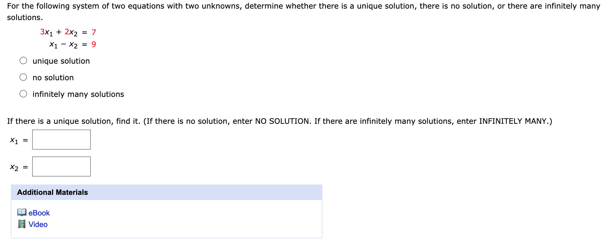 Solved For the following system of two equations with two | Chegg.com