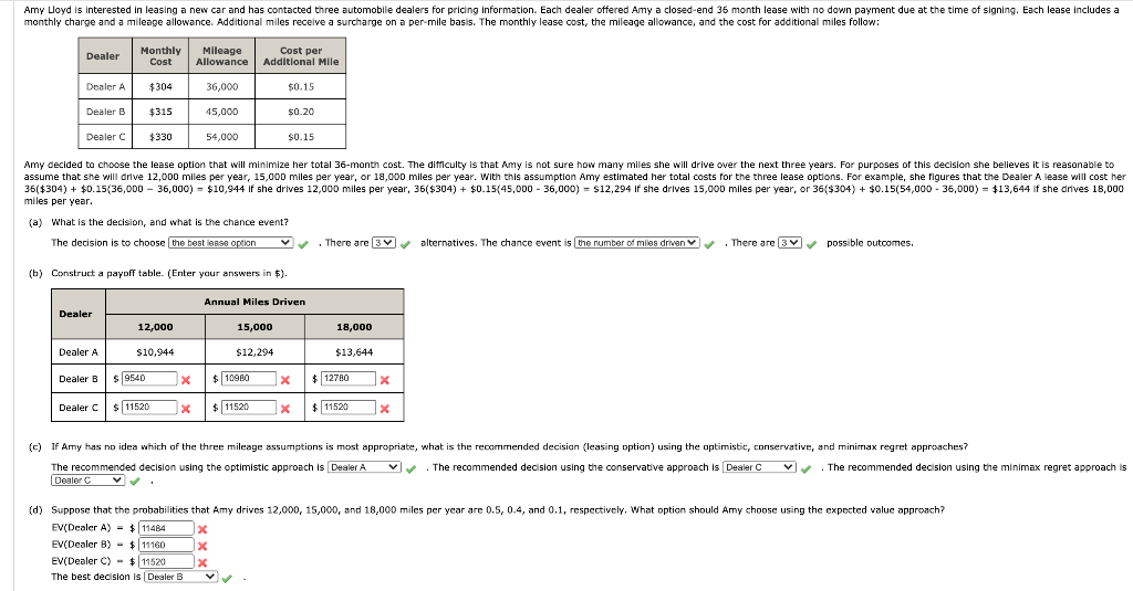 Solved Amy Lloyd is interested in leasing a new car and has