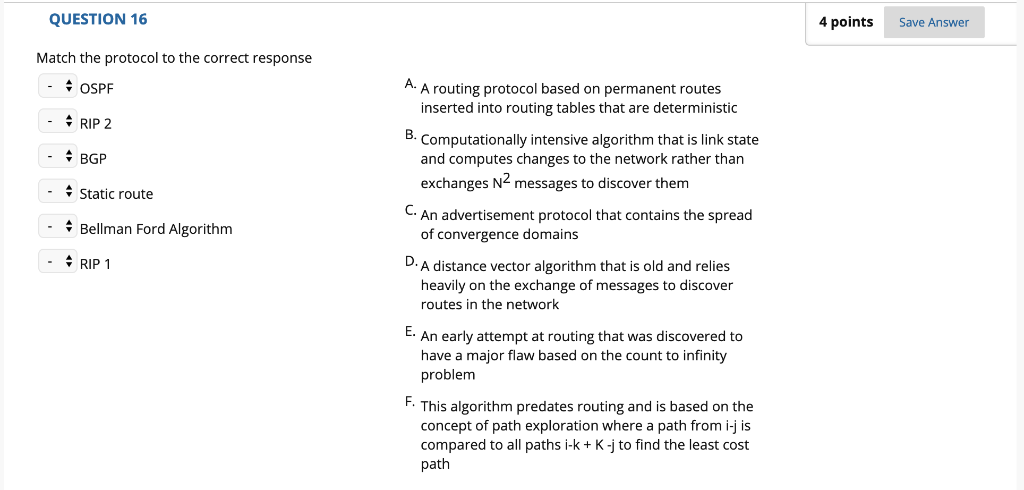 Solved QUESTION 16 4 pointsSave Answer Match the protocol to | Chegg.com