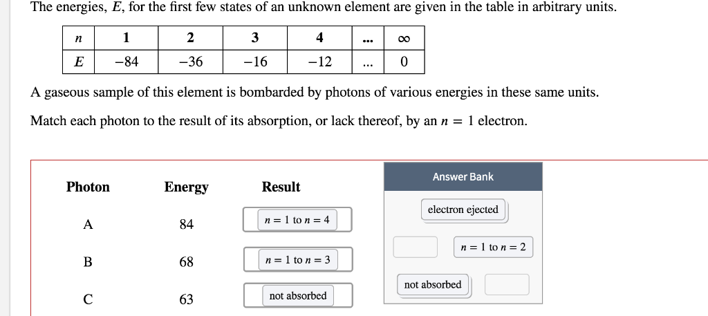Solved The energies, E, for the first few states of an | Chegg.com