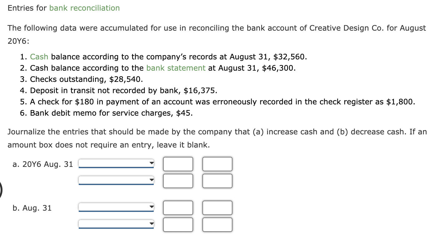 Solved Entries For Bank Reconciliation The Following Data | Chegg.com