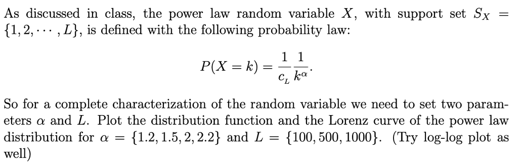 Random Variable Power The power law random variable X, with support set SX | Chegg.com