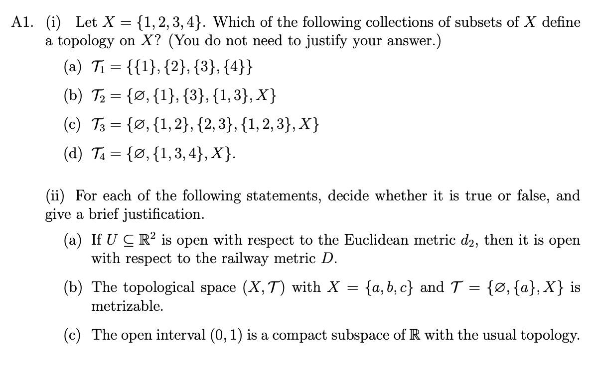 Solved A1. (i) Let X {1,2,3,4}. Which Of The Following | Chegg.com