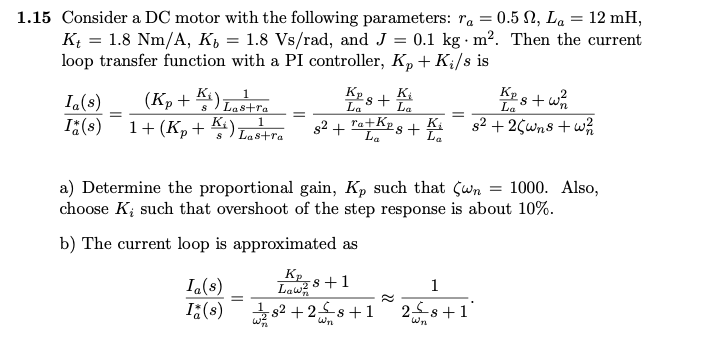 15 Consider a DC motor with the following parameters: | Chegg.com